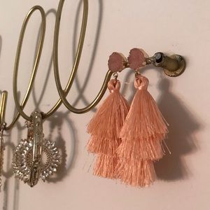 Pink Druzy + Tassel Earrings